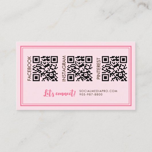 Vrouwelijk Sociaal Roze Script Tekst QR-code Visitekaartje (Achterkant)