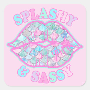 Vrouwelijk Spetterend & Sassy Roze Turquoise Zeeme Vierkante Sticker