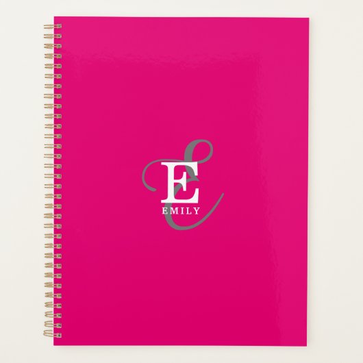 Vrouwelijk Stijlvol Monogram Typografie Hot Pink Planner (Voorkant)