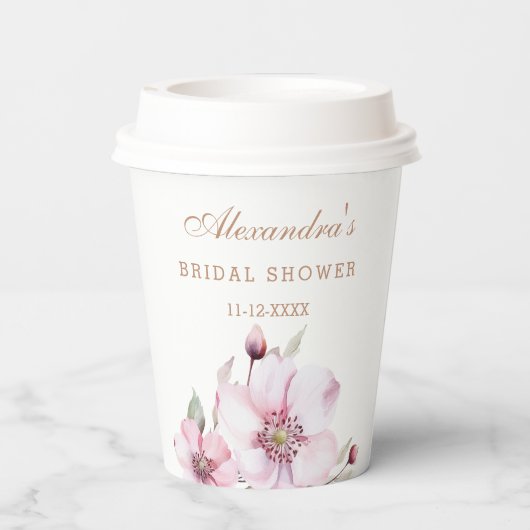 Vrouwelijk Stoffig Roze Bloemen Rozen Vrijgezellen Papieren Bekers (Achterkant)