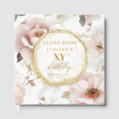 Vrouwelijk stoffig roze ivoor gouden verjaardagsev gastenboek (Voorkant)