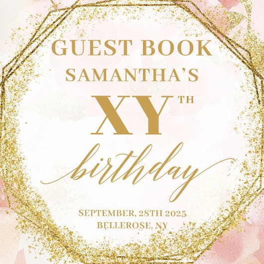 Vrouwelijk stoffig roze ivoor gouden verjaardagsev gastenboek