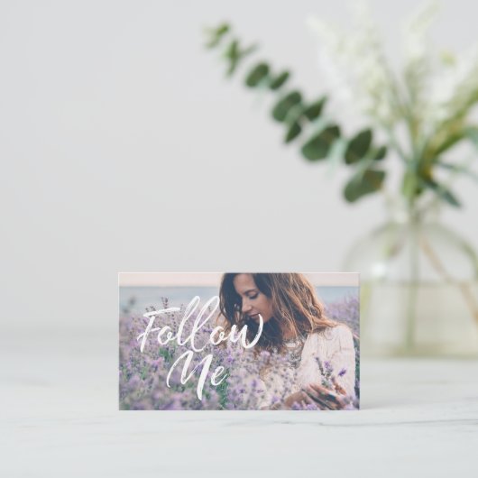 Vrouwelijk & trendy Volg mij Social Media Foto Visitekaartje (Staand voorkant)