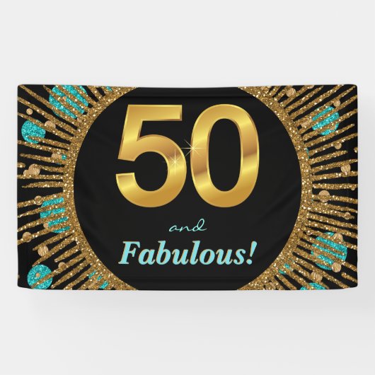 Vrouwelijk turquoise gouden 50e verjaardag banner (Horizontaal)