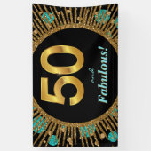 Vrouwelijk turquoise gouden 50e verjaardag banner (Verticaal)