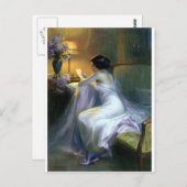 vrouwelijk vrouw die brief leest antiek schilderku briefkaart (Voorkant / Achterkant)