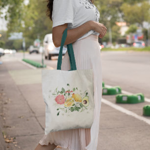 Vrouwelijk Waterverf Tropisch Citrusfruit Monogr Tote Bag