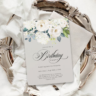 Vrouwelijk wit bloemen verjaardagsfeestje kaart