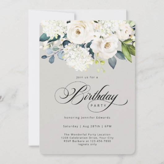 Vrouwelijk wit bloemen verjaardagsfeestje kaart (Voorkant)