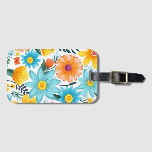 vrouwelijk wit bloemmotief bagagelabel (Voorkant (horizontaal))