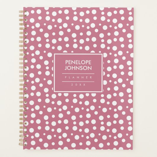Vrouwelijk wit blozend roze polka stippenpatroon planner (Voorkant)