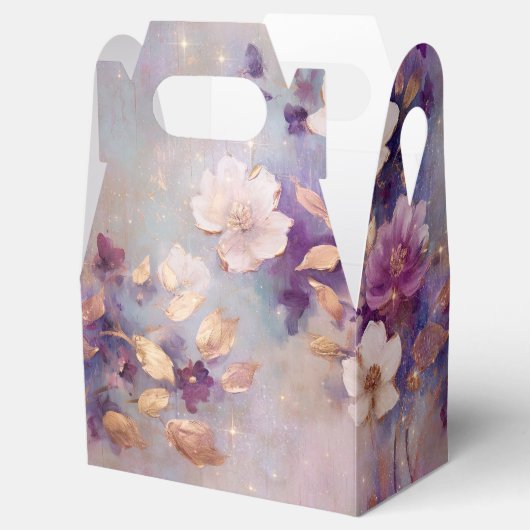 Vrouwelijk wit glam goud Paarse bloemen Bedankdoosjes (Geopend)