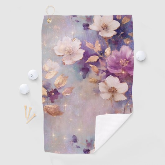 Vrouwelijk wit glam goud Paarse bloemen Golfhanddoek (Insitu)