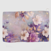 Vrouwelijk wit glam goud Paarse bloemen Golfhanddoek (Horizontaal)