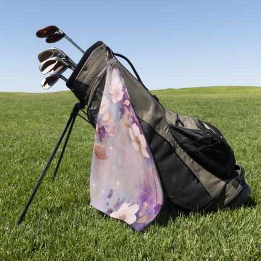 Vrouwelijk wit glam goud Paarse bloemen Golfhanddoek (Groen)