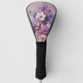 Vrouwelijk wit glam goud Paarse bloemen Golfheadcover (Voorkant)