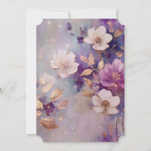 Vrouwelijk Wit Glam Goud Paarse Bloemen Kaart (Achterkant)