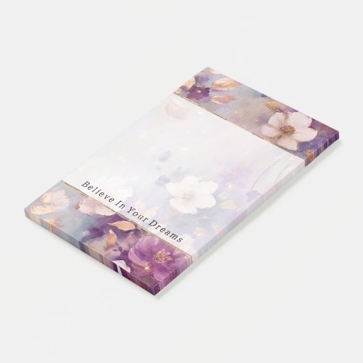 Vrouwelijk  Wit Glam Goud Paarse Bloemen Post-it® Notes (Schuin)