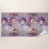 Vrouwelijk wit glam goud Paarse bloemen Strandlaken (Voorkant)