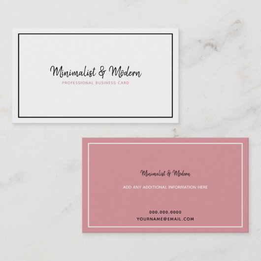 Vrouwelijk wit roze elegant professional visitekaartje (Voorkant / Achterkant)