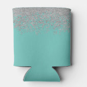 Vrouwelijk zilver en turquoise monogram aqua glans blikjeskoeler (Achterkant)