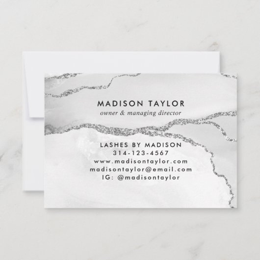 Vrouwelijk Zilver Grijs Glitter Marmer Agate Monog Kaart (Achterkant)