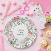 Vrouwelijk Zomer Roos Tuin Bloemen 75e Verjaardag Papieren Bordje (Feest)