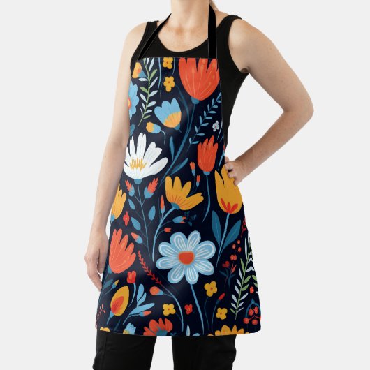  vrouwelijk zwart bloemmotief schort (Insitu)