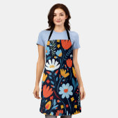  vrouwelijk zwart bloemmotief schort (Gedragen)