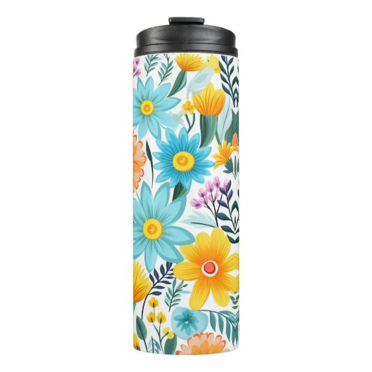 vrouwelijk zwart bloemmotief thermosbeker (Voorkant)