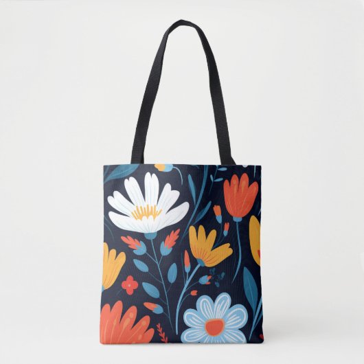 vrouwelijk zwart bloemmotief tote bag (Voorkant)