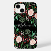 Vrouwelijk Zwart Botanisch Flora Rozen Case-Mate iPhone Case (Achterkant)