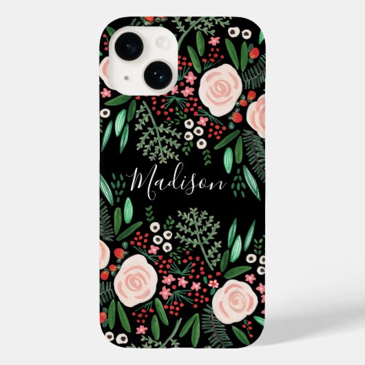Vrouwelijk Zwart Botanisch Flora Rozen Case-Mate iPhone Case (Achterkant)