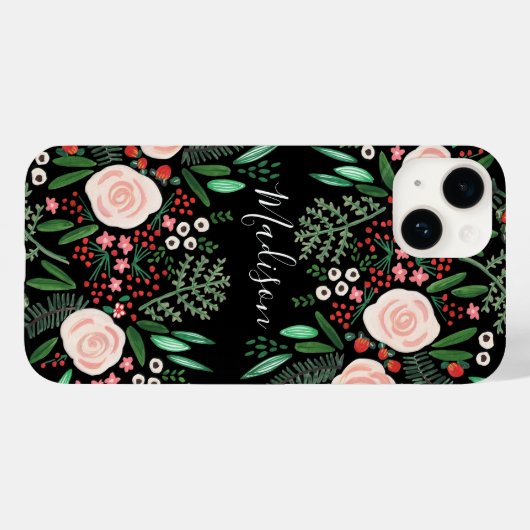 Vrouwelijk Zwart Botanisch Flora Rozen Case-Mate iPhone Case (Achterkant (horizontaal))