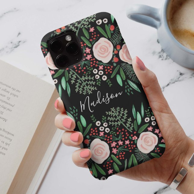 Vrouwelijk Zwart Botanisch Flora Rozen Case-Mate iPhone Hoesje