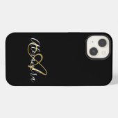 Vrouwelijk Zwart Goud Elegant Monogram Script iPhone Hoesje (Achterkant horizontaal)