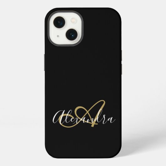 Vrouwelijk Zwart Goud Elegant Monogram Script iPhone Hoesje (Achterkant)