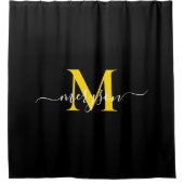 Vrouwelijk Zwart Goud Script, Elegante Monogram Na Douchegordijn (Voorkant)