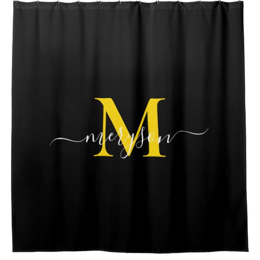 Vrouwelijk Zwart Goud Script, Elegante Monogram Na Douchegordijn (Voorkant)
