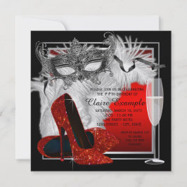 Vrouwelijk zwart-rood maskerade verjaardagsfeest kaart