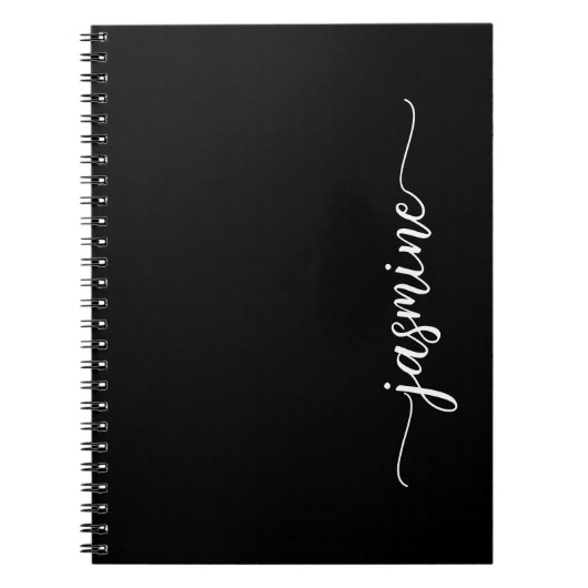 Vrouwelijk Zwarte Moderne Script Monogram Naam Not Notitieboek (Voorkant)