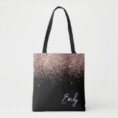 Vrouwelijk Zwarte Roze Roze Gouden Glitter Monogra Tote Bag (Voorkant)