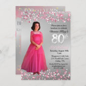 Vrouwelijke 80ste verjaardag roze Sparkly 2 foto Kaart (Voorkant / Achterkant)