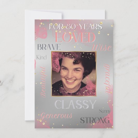 Vrouwelijke 80ste verjaardag roze Sparkly 2 foto Kaart (Achterkant)