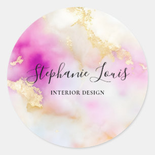 Vrouwelijke Abstracte Waterverf Roze Goud Elegant Ronde Sticker