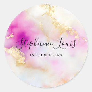 Vrouwelijke Abstracte Waterverf Roze Goud Elegant Ronde Sticker