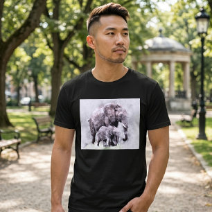 Vrouwelijke Afrikaanse Olifant met Kalf Aquarel T-shirt