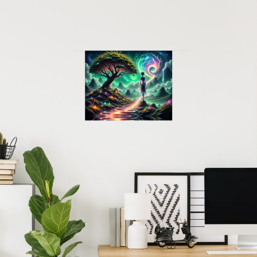 Vrouwelijke Alien wandelt door twinkelende buitena Poster (Thuiskantoor)