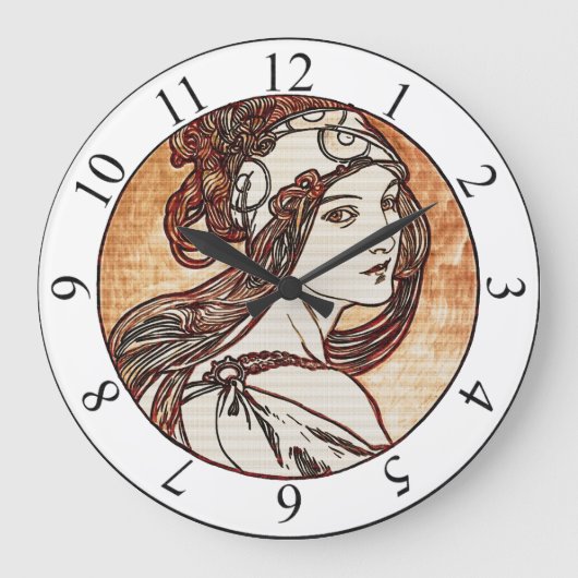  vrouwelijke Alphonse Mucha Clock Grote Klok (Voorkant)