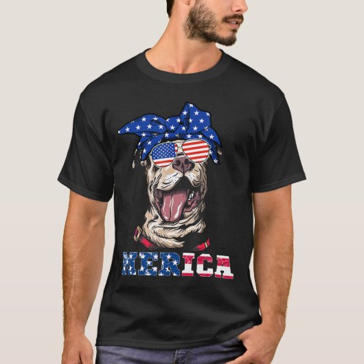 Vrouwelijke Amerikaanse vlag Pitbull Independence  T-shirt (Voorkant)
